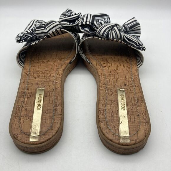 Moleca Black/White Striped Bow Cork Platform Sandals Size 6/37 Made in Brazil - Picture 7 of 11
